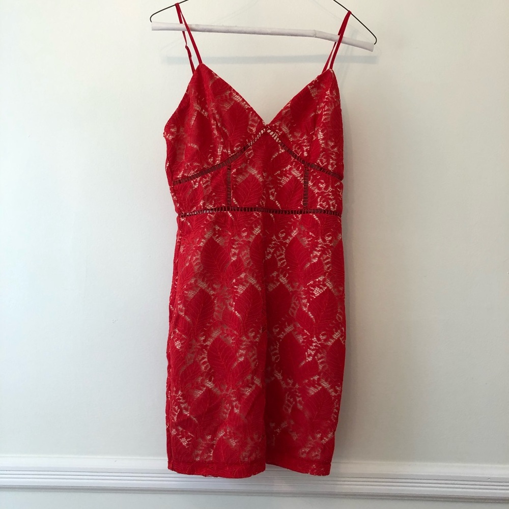Revolve red lace mini dress